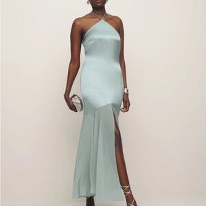 Reformation Tosca Silk Dress Aquamarine